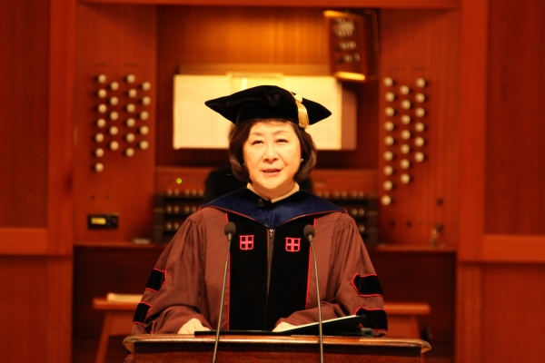 President Kim Eun-mee addresses her inaugural speech. Photo by Shen Yu-yan.