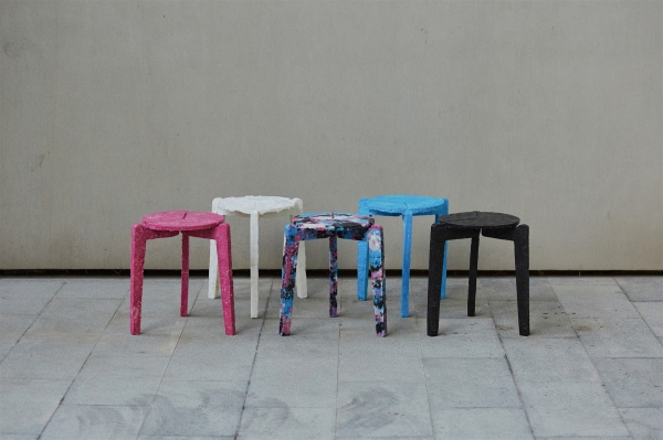 “Stack and Stack” stools are upcycled items made out of used face masks.Photo provided by Kim Haneul