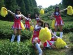 PYRUS poses at a green tea field in Boseong, Jeolla Province, after cheering.