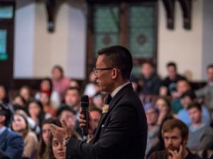A Cambridge Union member speaking in the Hong Kong debate.  Photo provided by Cambridge Union.