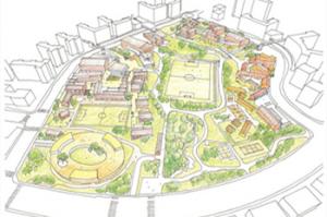 Yoo Hyun-joon’s master plan for “Smurf Village School” where the school buildings are low-rise and are separated into small units. Photo provided by Yoo Hyun-joon