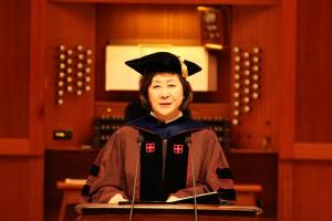 President Kim Eun-mee addresses her inaugural speech. 
Photo by Shen Yu-yan.
