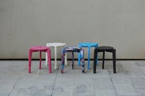 “Stack and Stack” stools are upcycled items made out of used face masks.
Photo provided by Kim Haneul