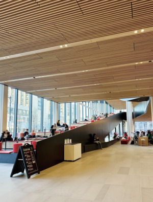 Boston University Center for Computing & Data Sciences includes a grand lounge for students. Photo by Lee Yoonseo